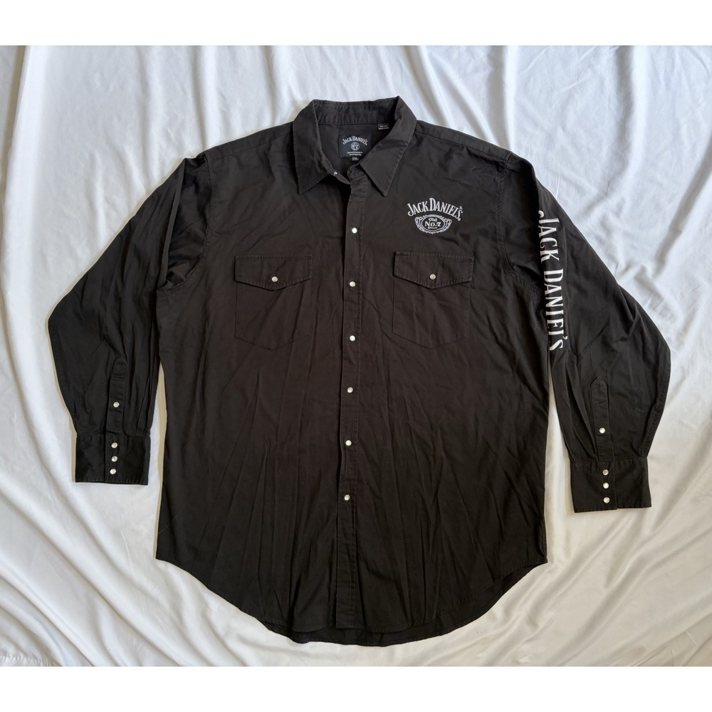 Jack Daniel's Shirt Men's Sz XXL Old No. 7 Black Pearl Snap Embroidered